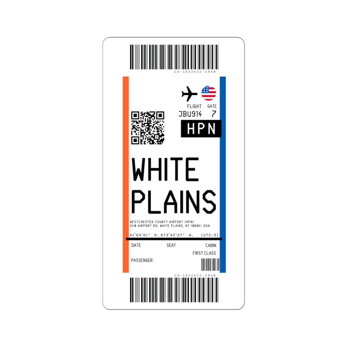 Westchester County Airport (HPN) Boarding Pass Sticker — Travel Luggage Decal
