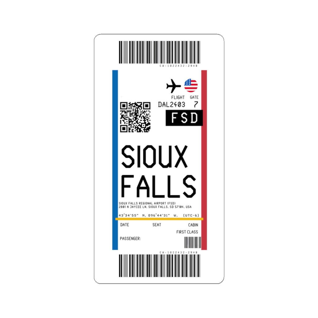 Sioux Falls Regional Airport (FSD) Boarding Pass Sticker — Travel Luggage Decal