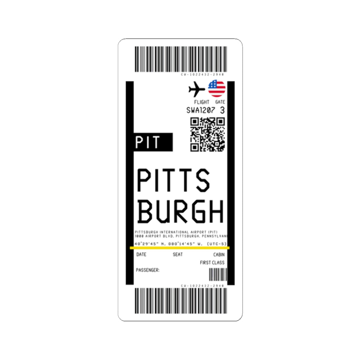 Pittsburgh International Airport (PIT) Boarding Pass Sticker — Travel Luggage Decal