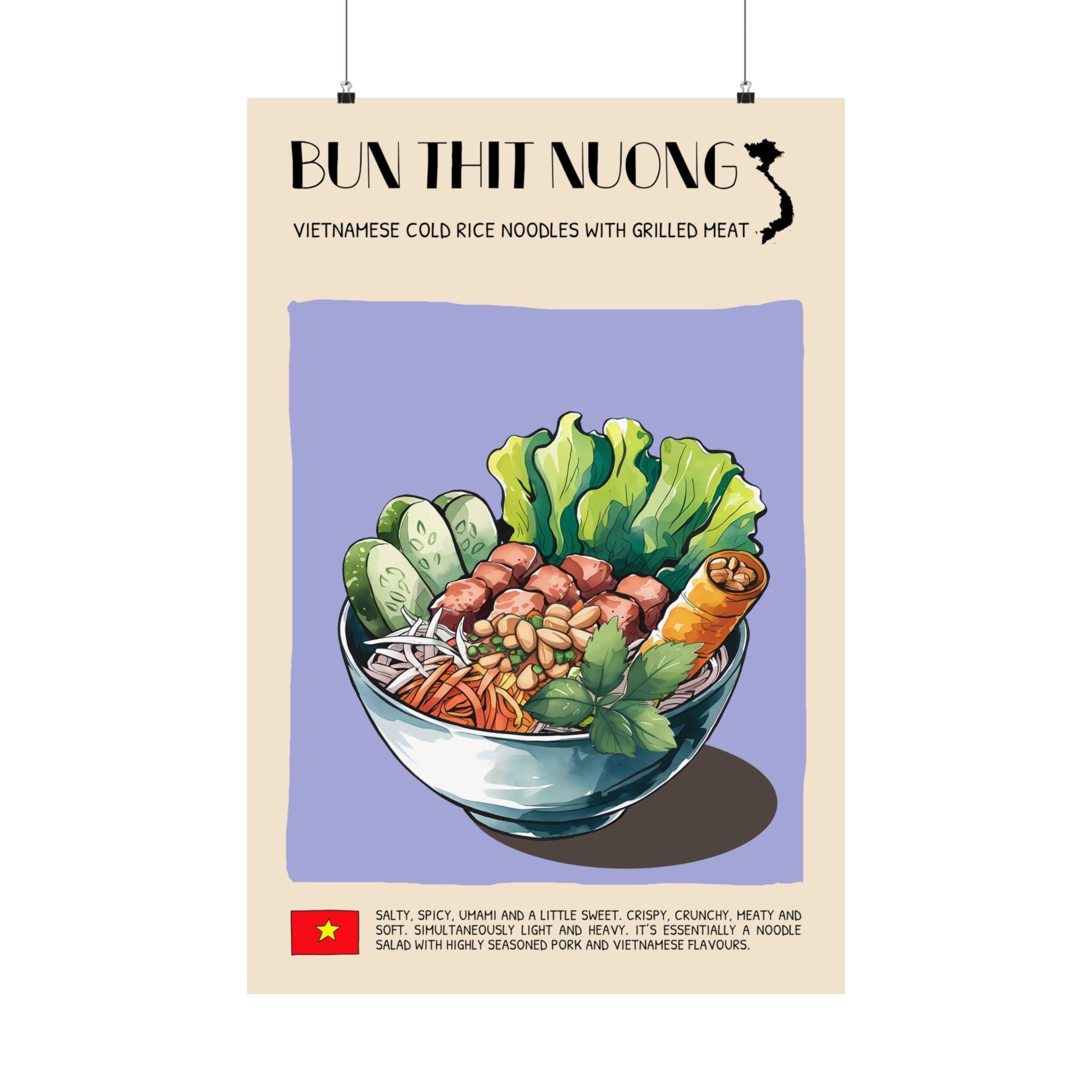 Bun Thit Nuong Matte Poster — Vietnamese Food Kitchen Art