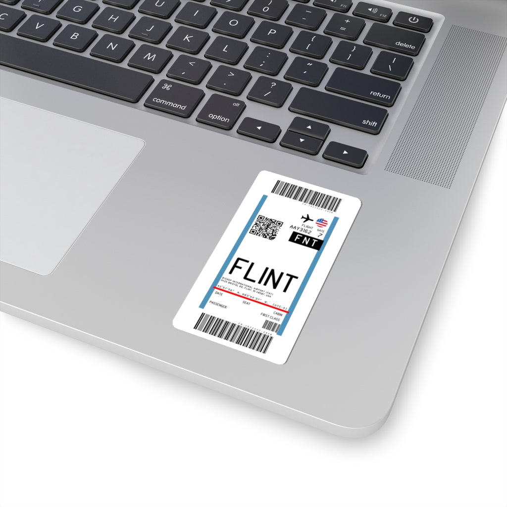 Bishop International Airport (FNT) Boarding Pass Sticker — Travel Luggage Decal