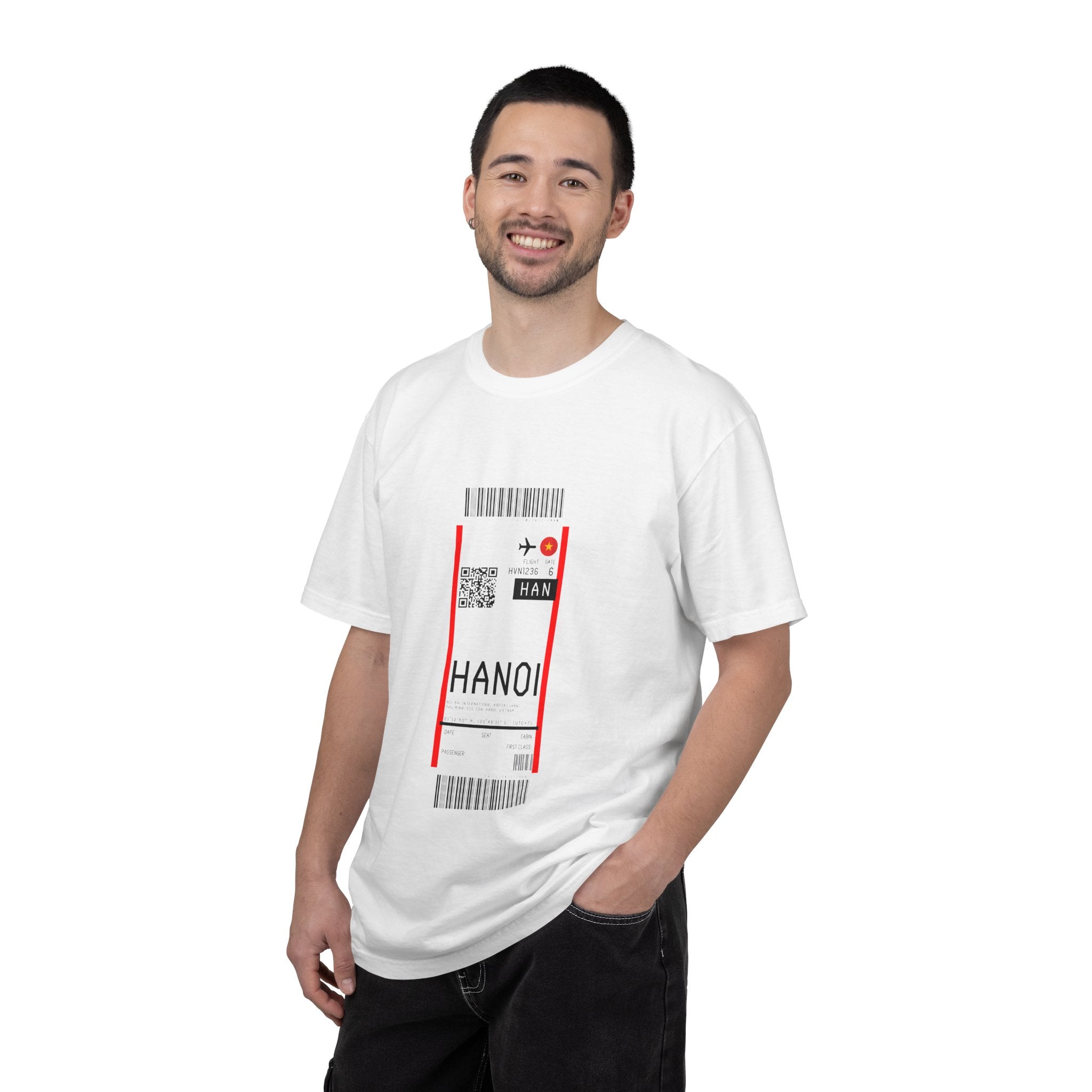 Hanoi Boarding-Pass T‑Shirt - First Class Airport Ticket Travel Tee White