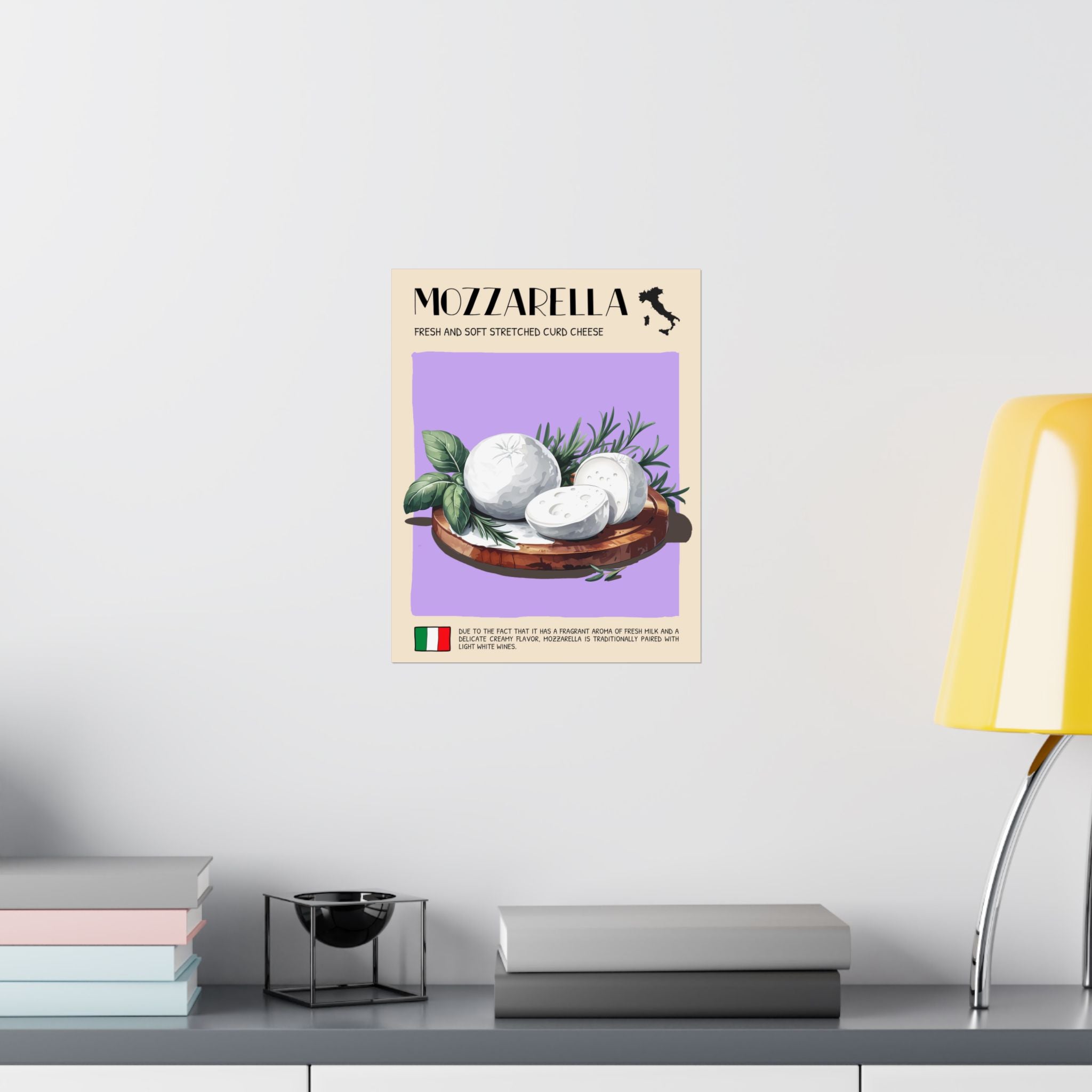 Mozzarella Cheese Poster — Kitchen Art Vertical Matte Print