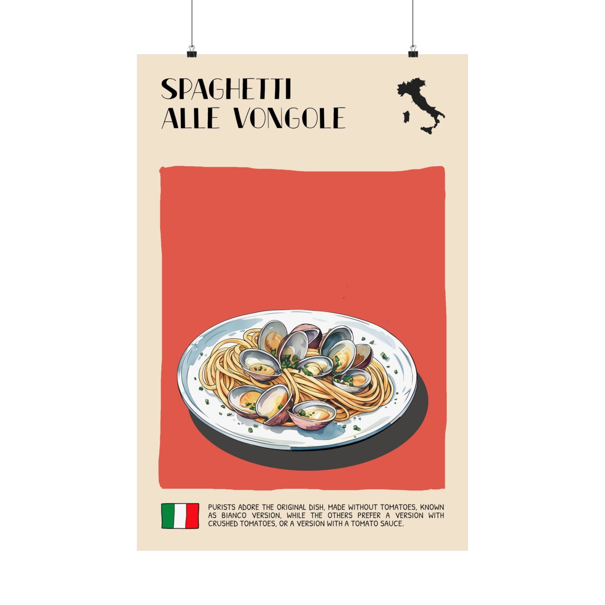 Spaghetti Alle Vongole Poster —  Kitchen Art Vertical Matte Print