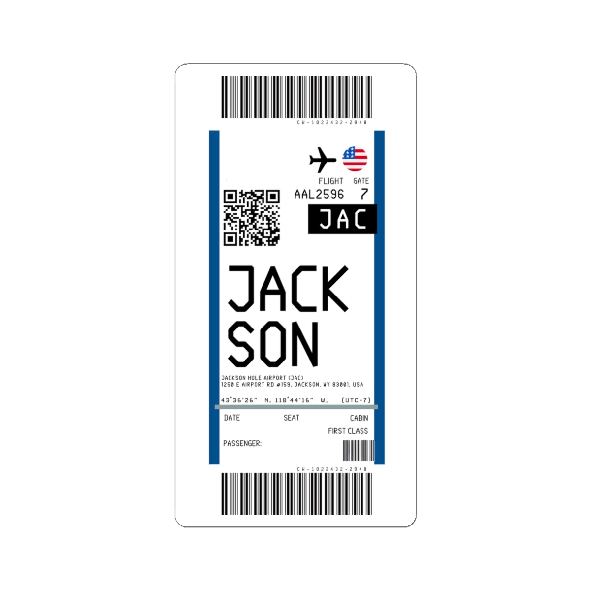 Jackson Hole Airport (JAC) Boarding Pass Sticker — Travel Luggage Decal
