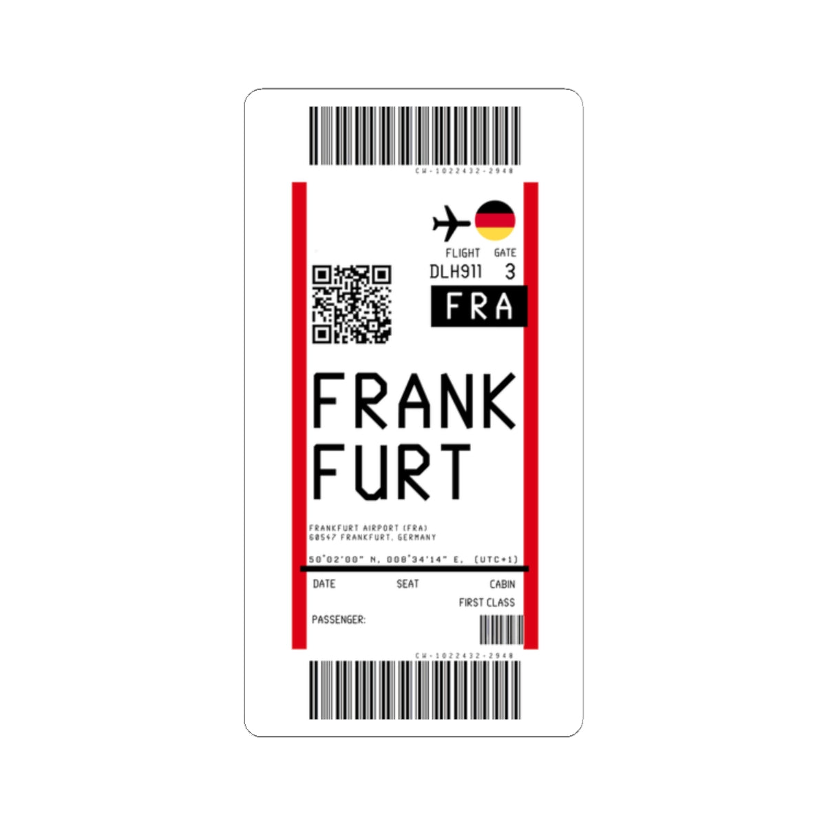 Frankfurt Airport (FRA) Boarding Pass Sticker — Travel Luggage Decal