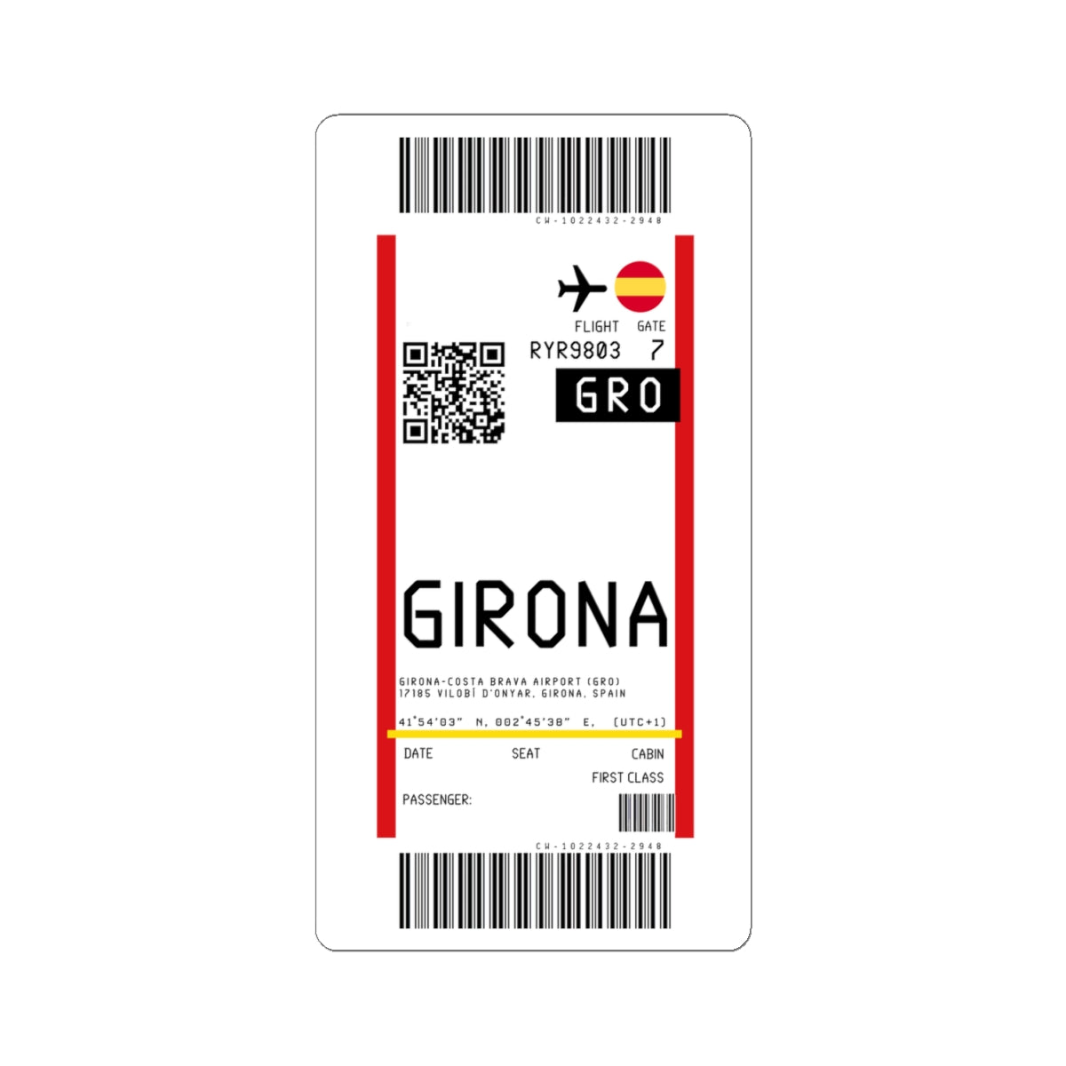Girona–Costa Brava Airport (GRO) Boarding Pass Sticker — Travel Luggage Decal