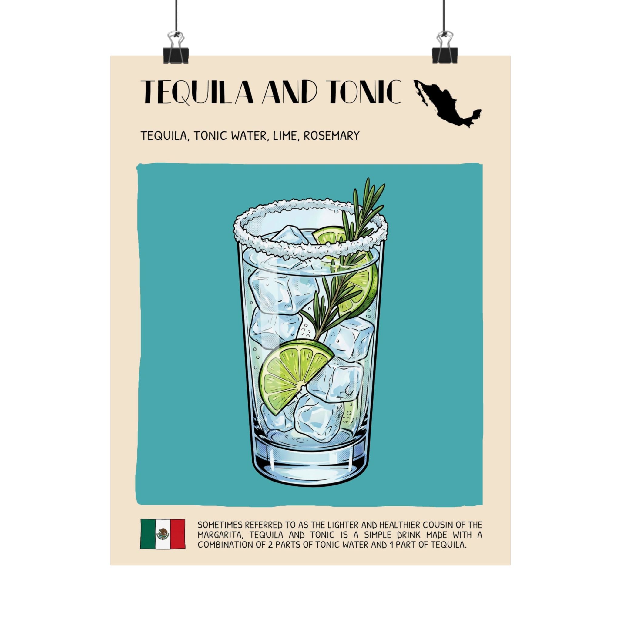 Tequila and Tonic Poster — Mexican Cocktail Art Print