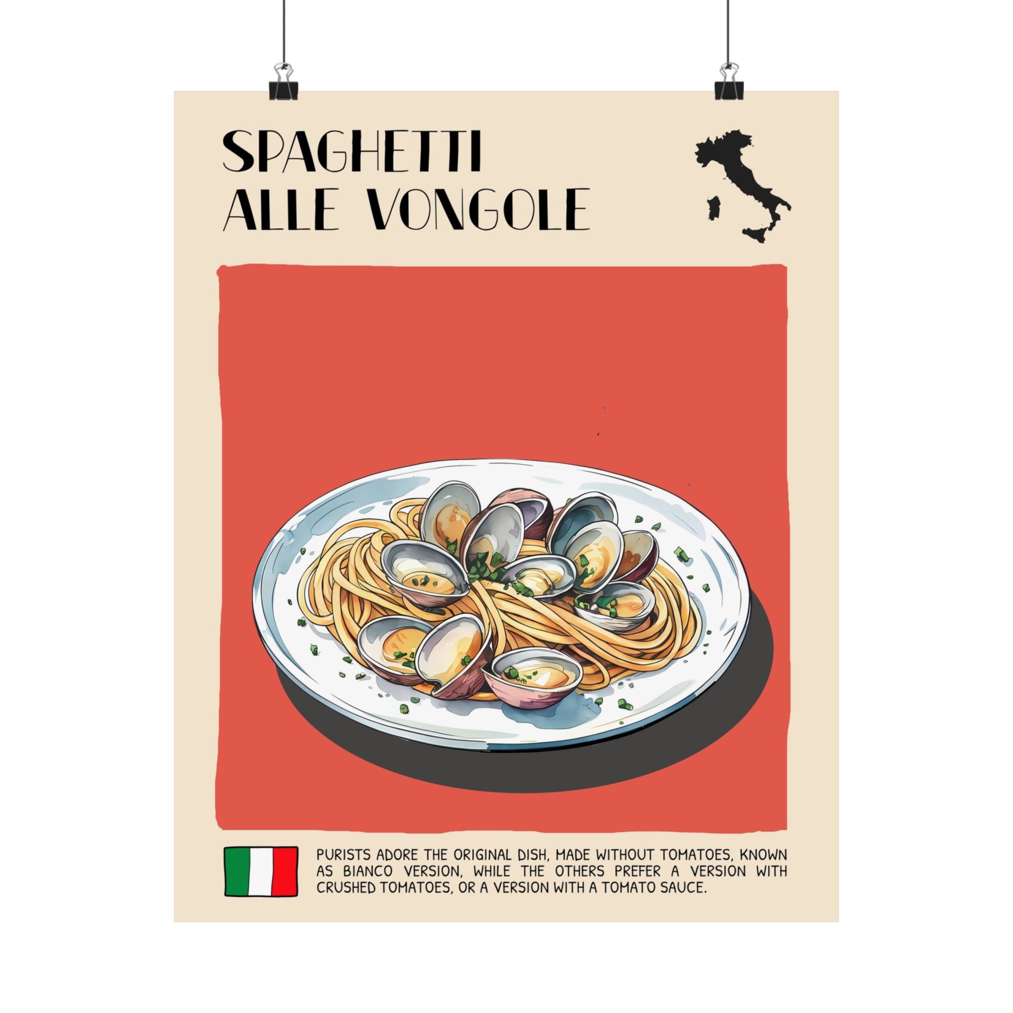Spaghetti Alle Vongole Poster —  Kitchen Art Vertical Matte Print