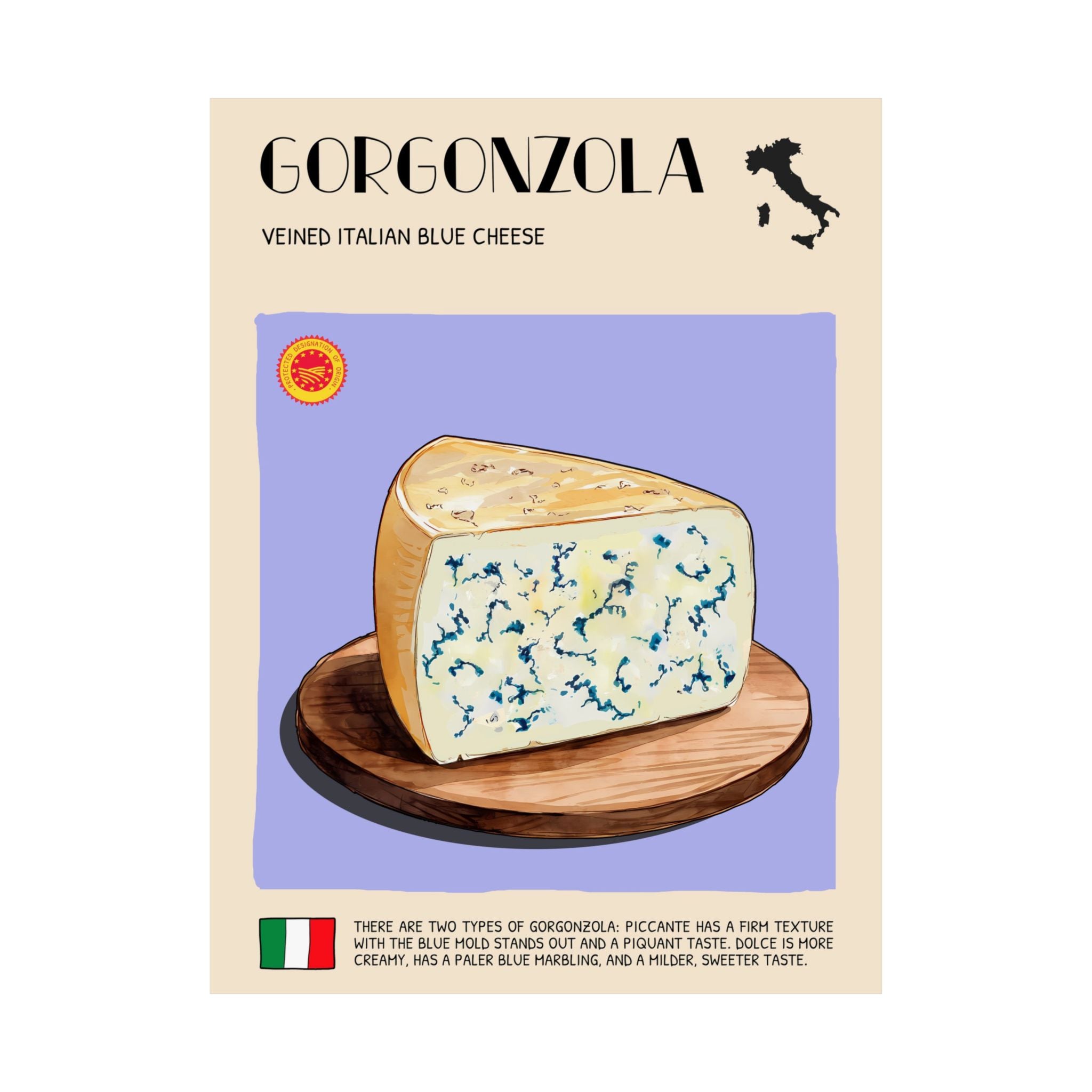 Gorgonzola Cheese Poster — Kitchen Art Vertical Matte Print
