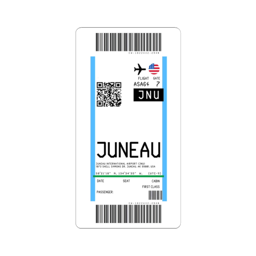 Juneau International Airport (JNU) Boarding Pass Sticker — Travel Luggage Decal