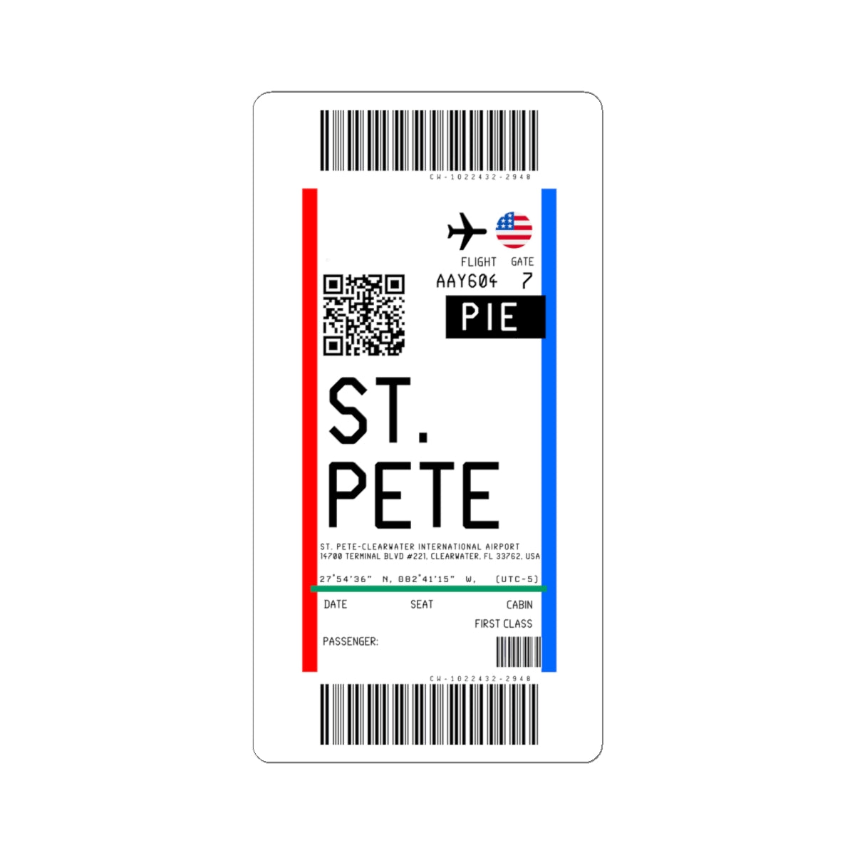 St. Pete–Clearwater International Airport (PIE) Boarding Pass Sticker — Travel Luggage Decal