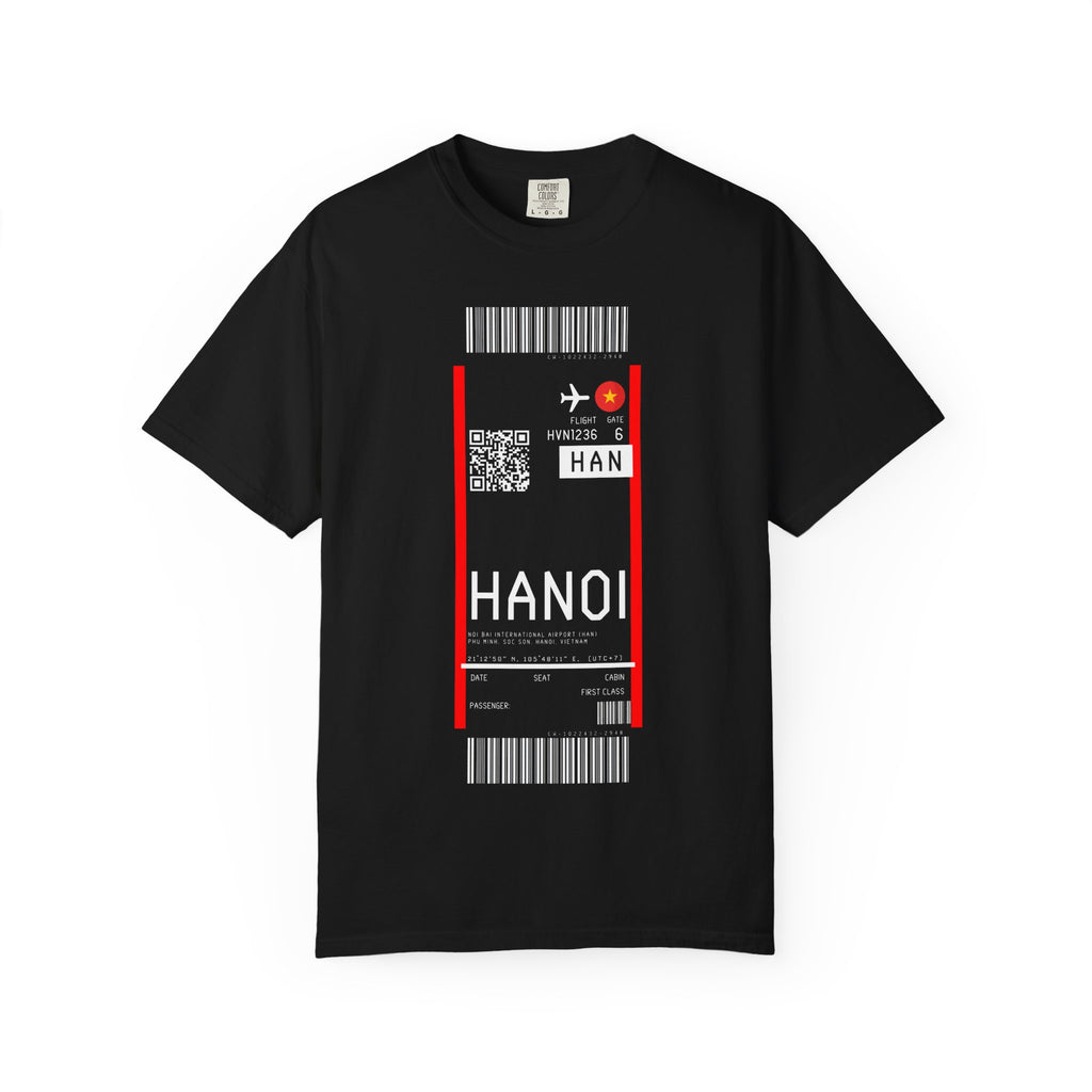 Hanoi Boarding-Pass T‑Shirt - First Class Airport Ticket Travel Blk Tee