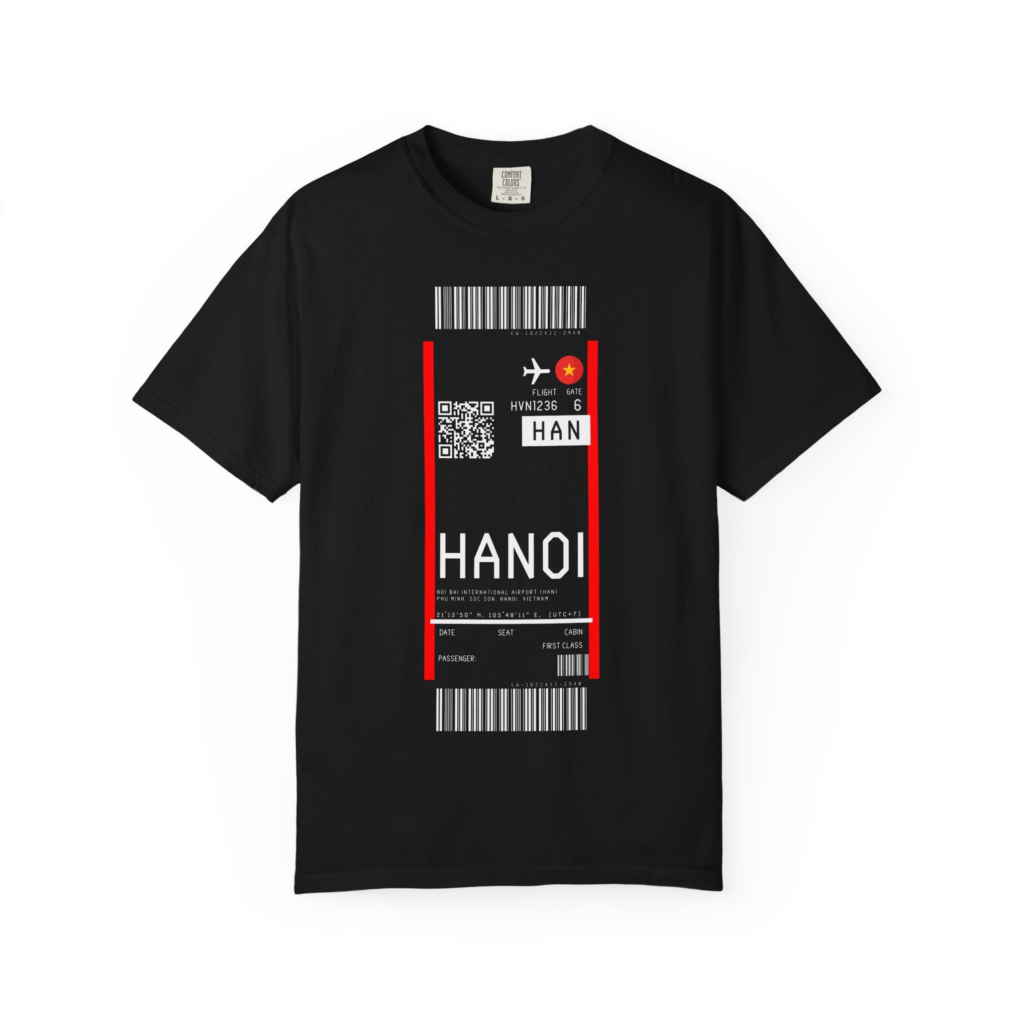 Hanoi Boarding-Pass T‑Shirt - First Class Airport Ticket Travel Blk Tee