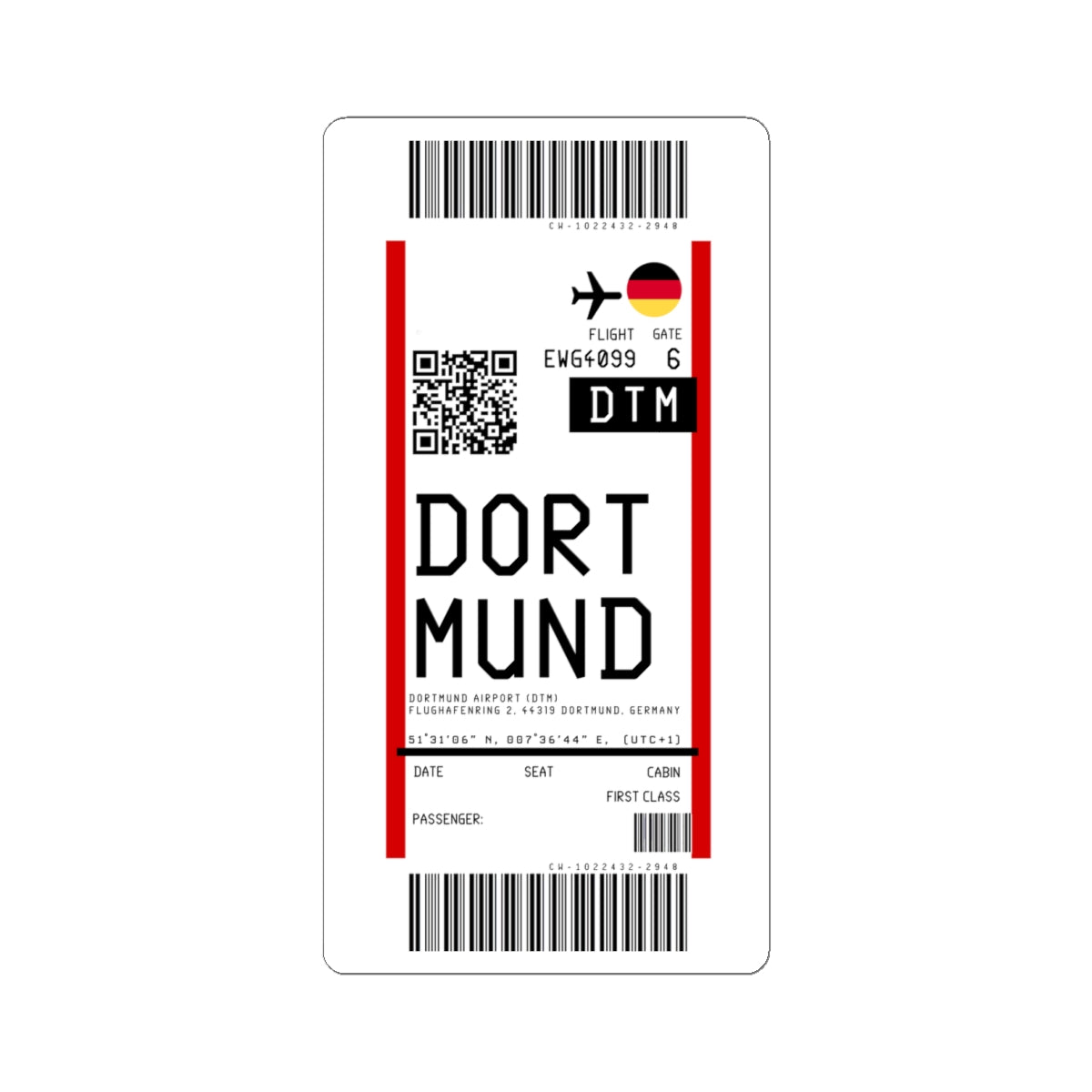 Dortmund Airport (DTM) Boarding Pass Sticker — Travel Luggage Decal