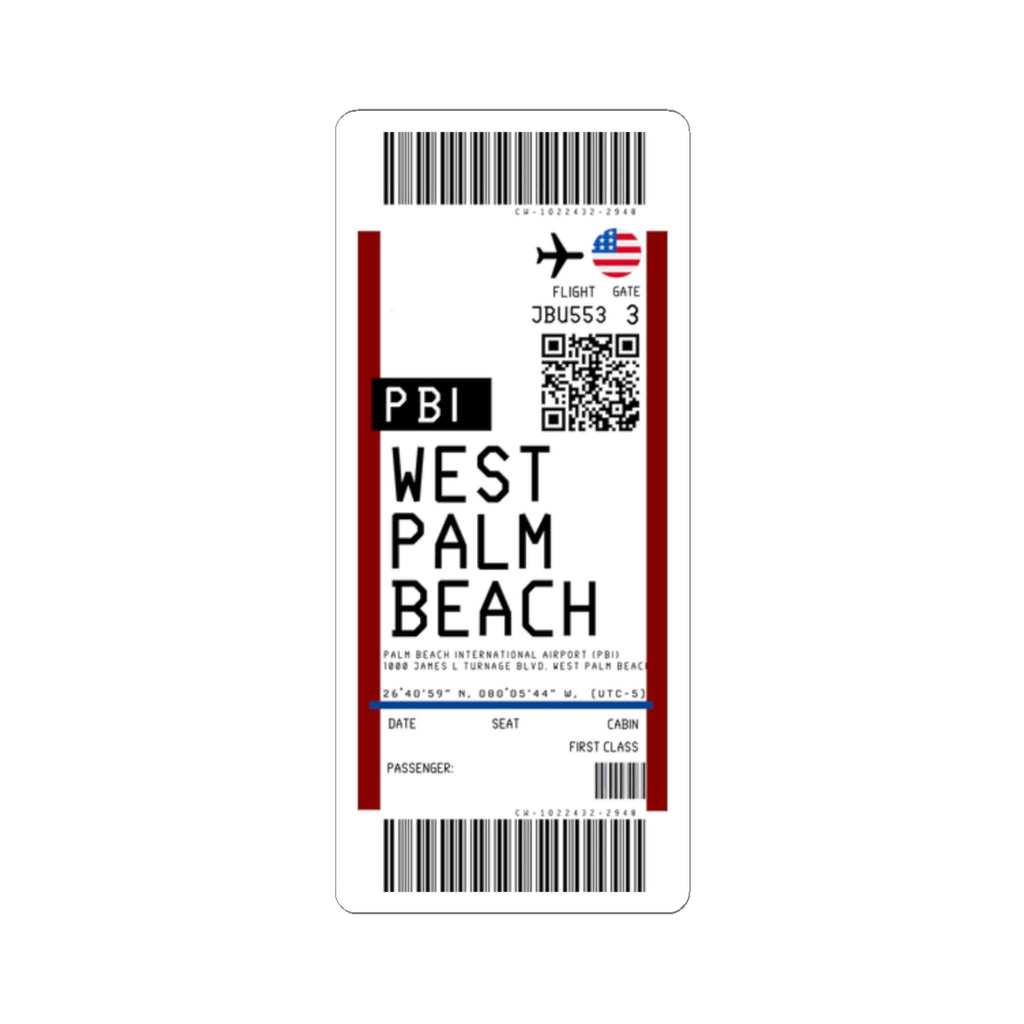 Palm Beach International Airport (PBI) Boarding Pass Sticker — Travel Luggage Decal
