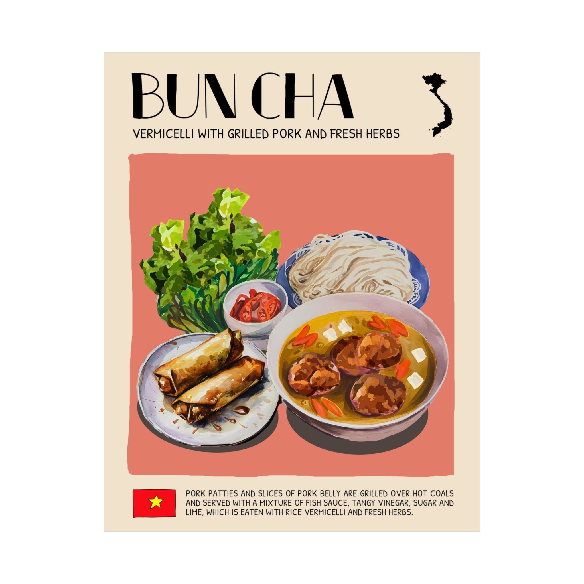Bun Cha Matte Poster — Vietnamese Food Kitchen Art