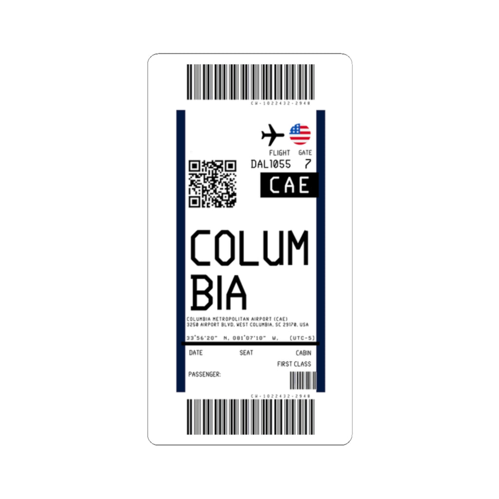 Columbia Metropolitan Airport (CAE) Boarding Pass Sticker — Travel Luggage Decal