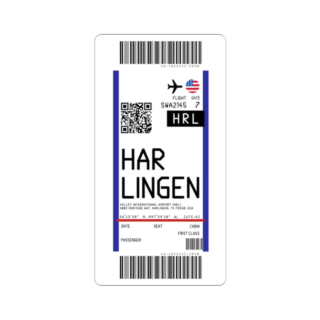 Valley International Airport (HRL) Boarding Pass Sticker — Travel Luggage Decal