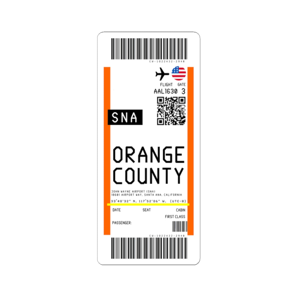 John Wayne Airport (SNA) Boarding Pass Sticker — Travel Luggage Decal