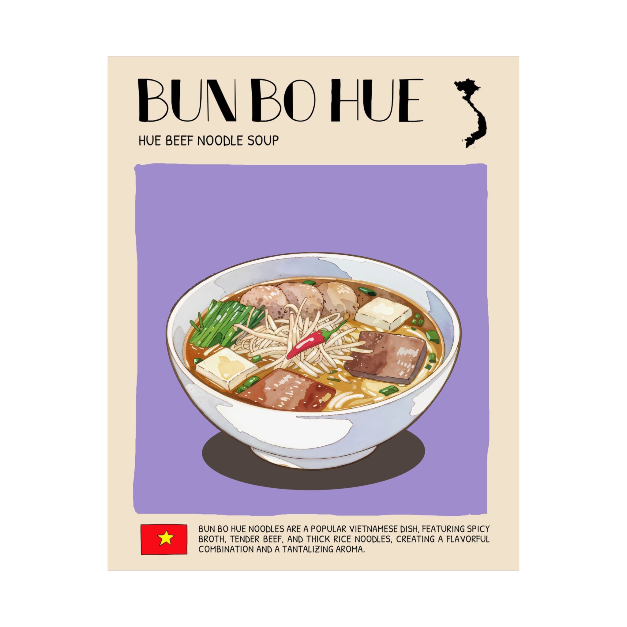 Bun Bo Hue Matte Poster — Vietnamese Food Kitchen Art