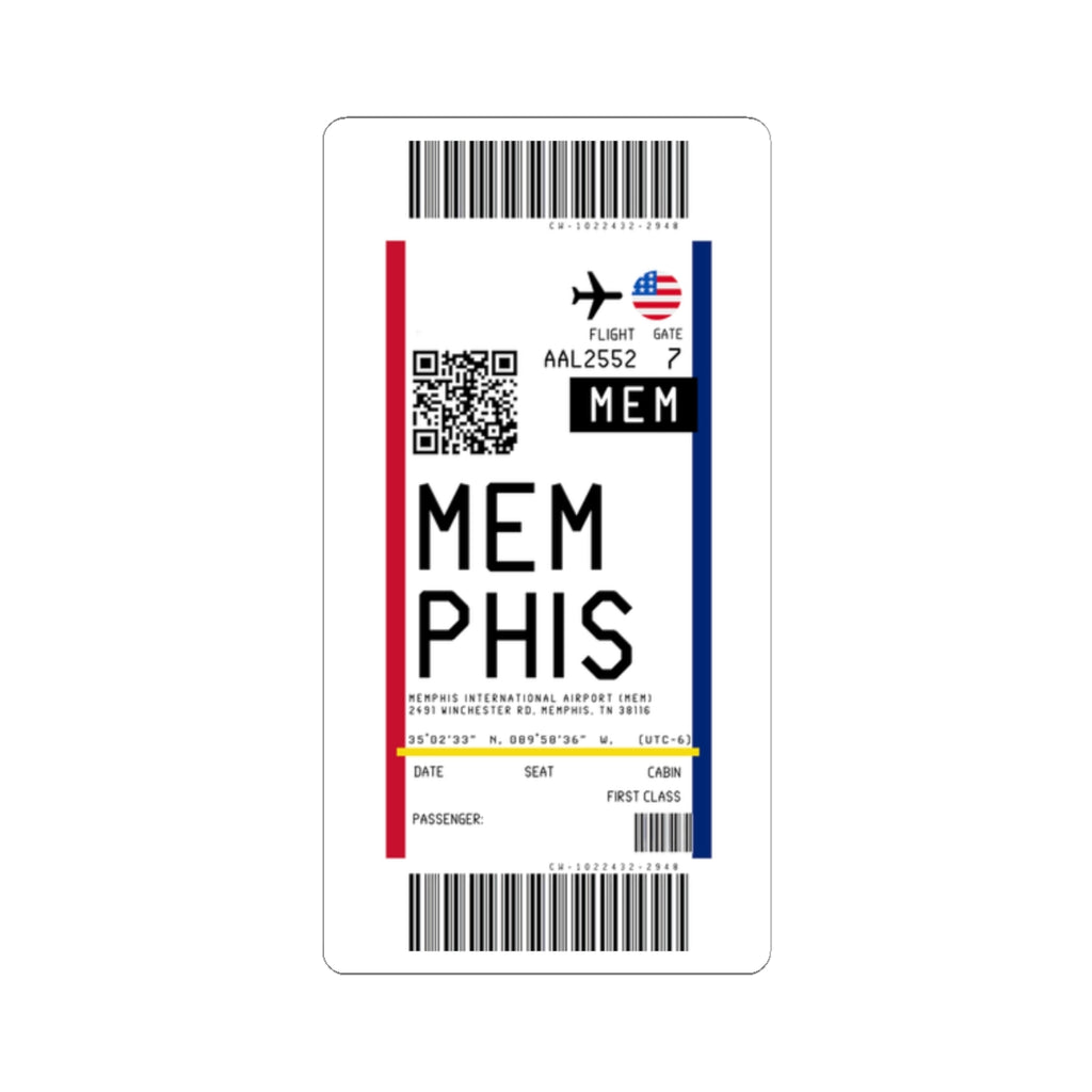 Memphis International Airport (MEM) Boarding Pass Sticker — Travel Luggage Decal