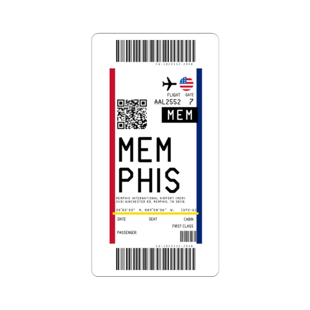 Memphis International Airport (MEM) Boarding Pass Sticker — Travel Luggage Decal