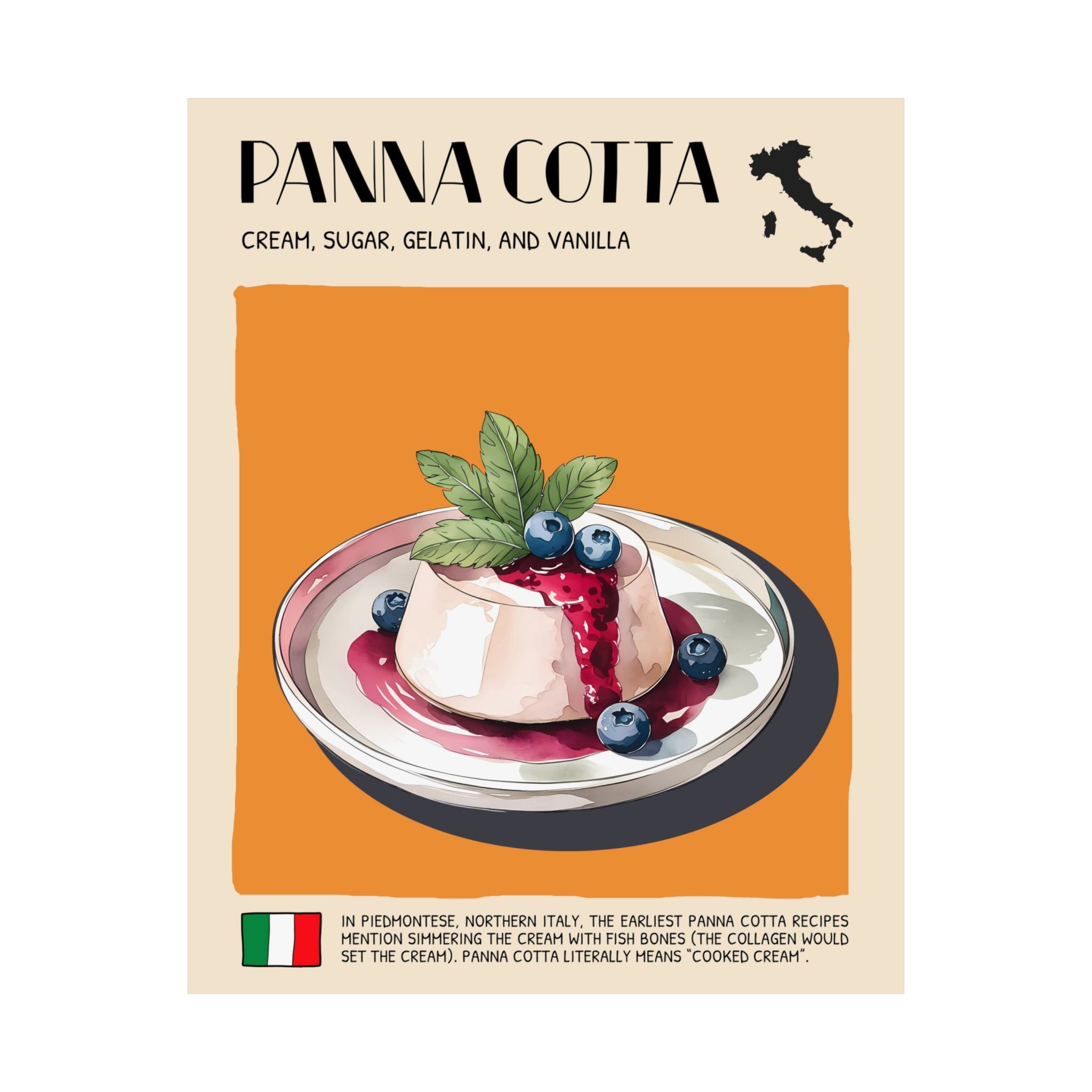 Panna Cotta Poster —  Kitchen Art Vertical Matte Print