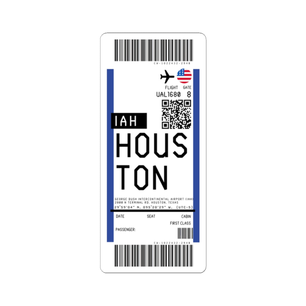 George Bush Intercontinental Airport (IAH) Boarding Pass Sticker — Travel Luggage Decal