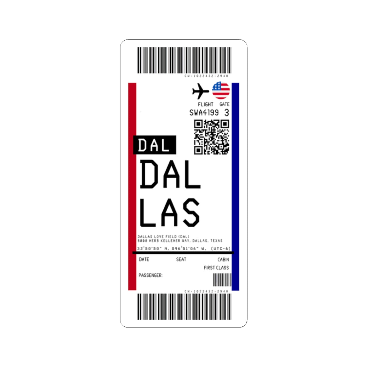 Dallas Love Field Airport (DAL) Boarding Pass Sticker — Travel Luggage Decal
