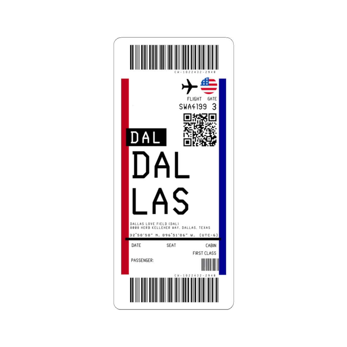 Dallas Love Field Airport (DAL) Boarding Pass Sticker — Travel Luggage Decal