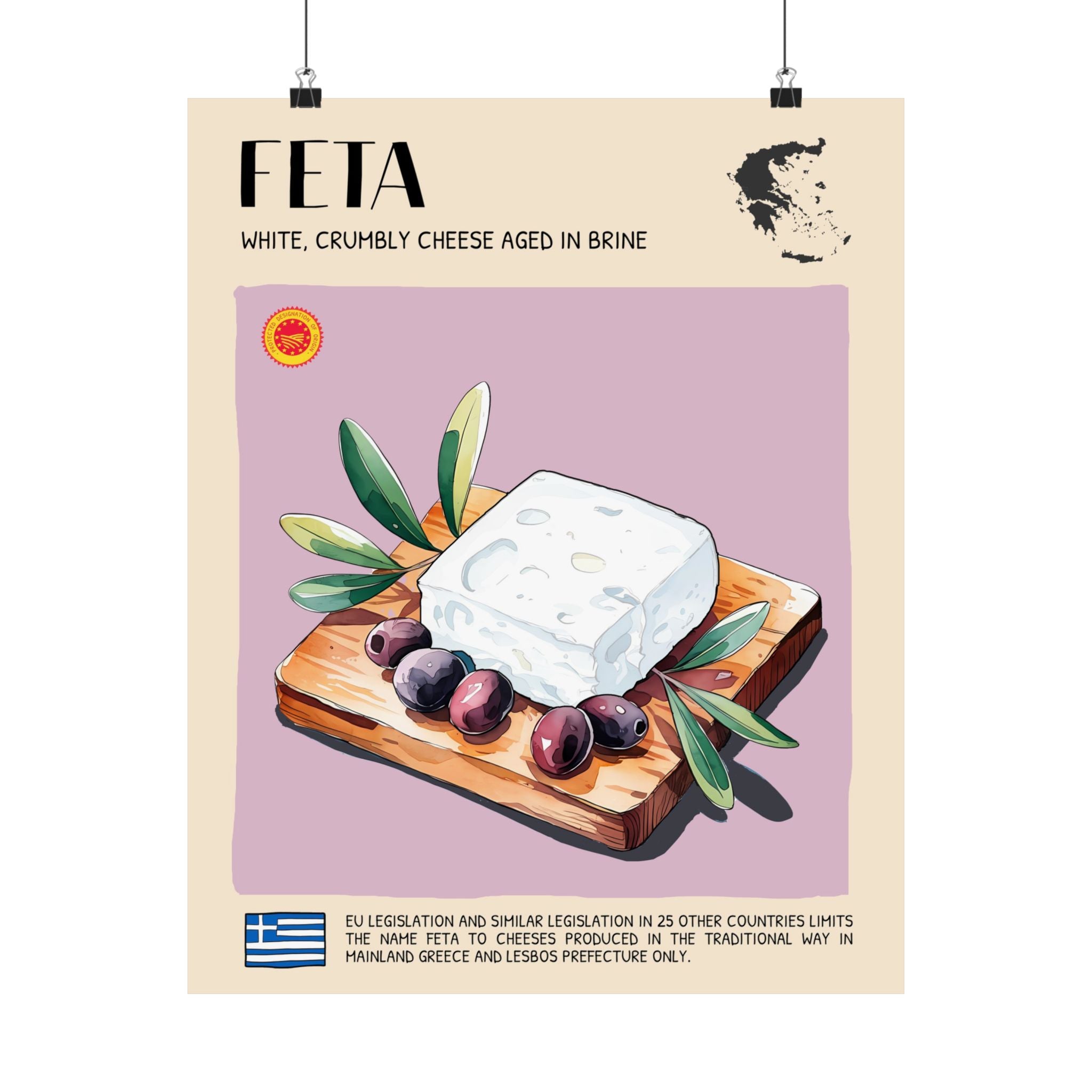 Feta Cheese Poster — Kitchen Art Vertical Matte Print