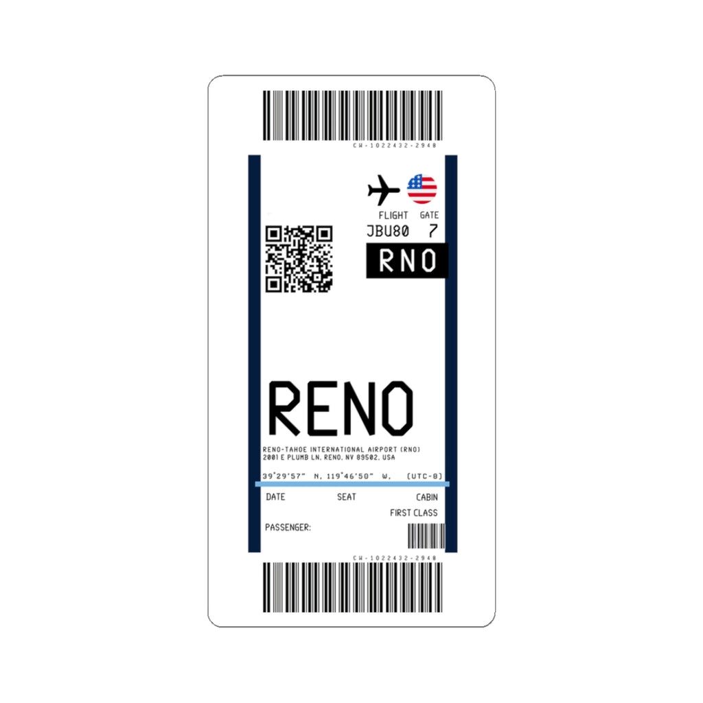 Reno-Tahoe International Airport (RNO) Boarding Pass Sticker — Travel Luggage Decal