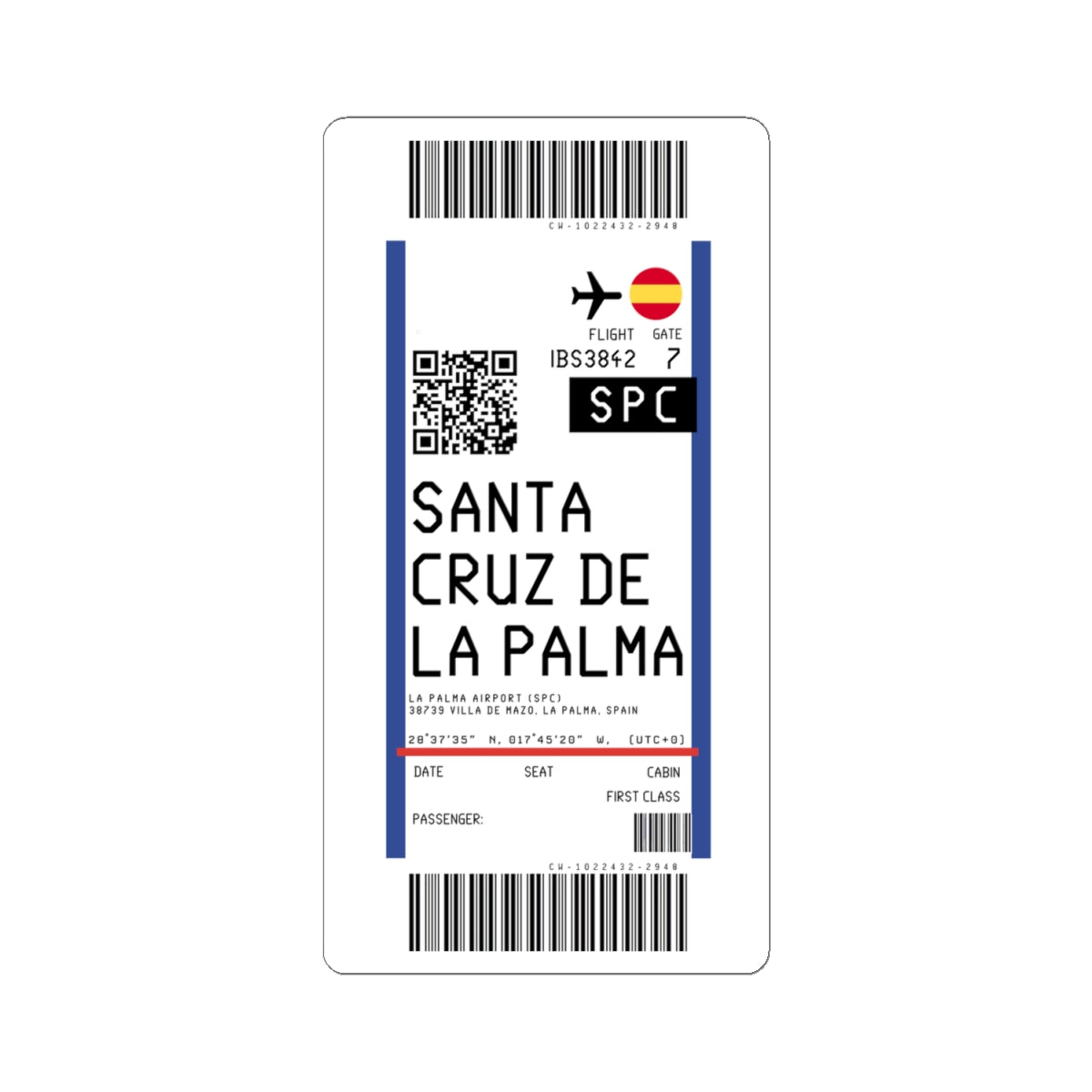 La Palma Airport (SPC) Boarding Pass Sticker — Travel Luggage Decal