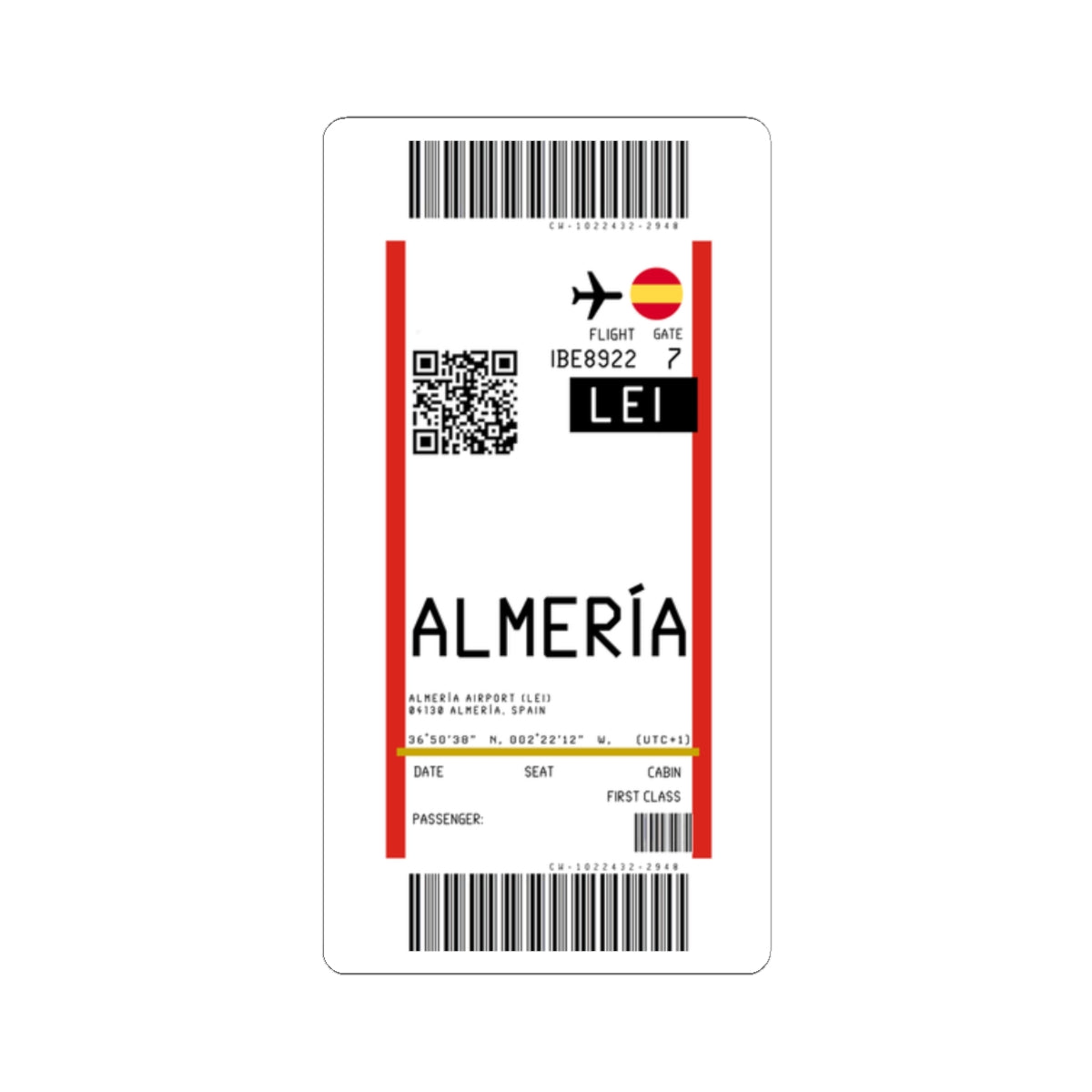 Almería Airport (LEI) Boarding Pass Sticker — Travel Luggage Decal