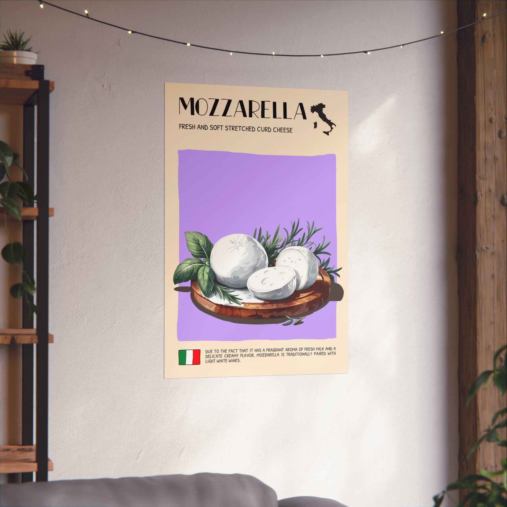 Mozzarella Cheese Poster — Kitchen Art Vertical Matte Print