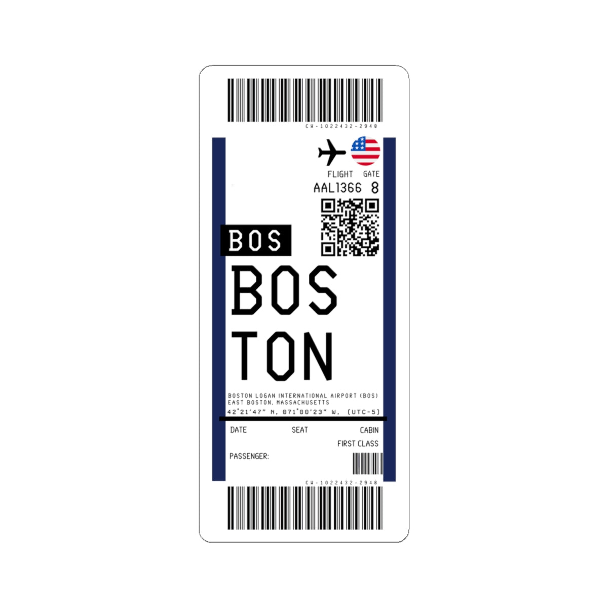 Boston Logan International Airport (BOS) Boarding Pass Sticker — Travel Luggage Decal