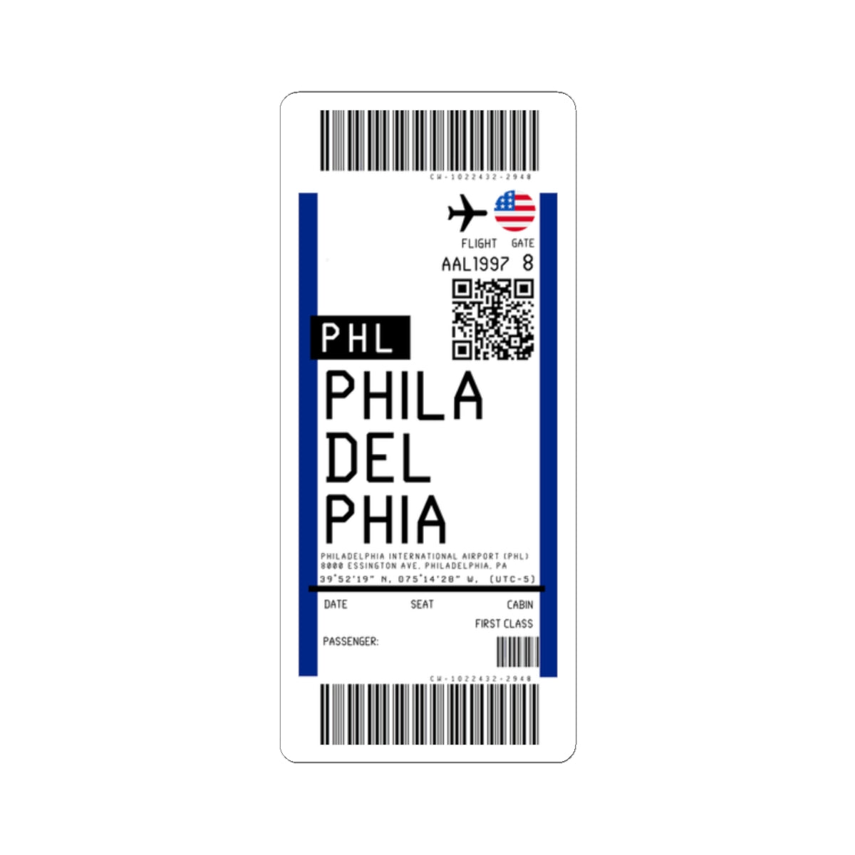 Philadelphia International Airport (PHL) Boarding Pass Sticker — Travel Luggage Decal