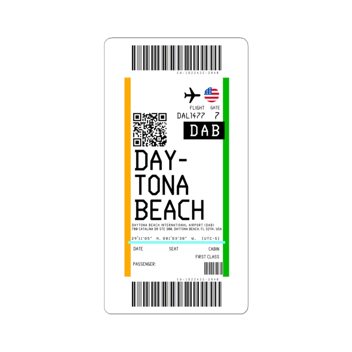Daytona Beach International Airport (DAB) Boarding Pass Sticker — Travel Luggage Decal
