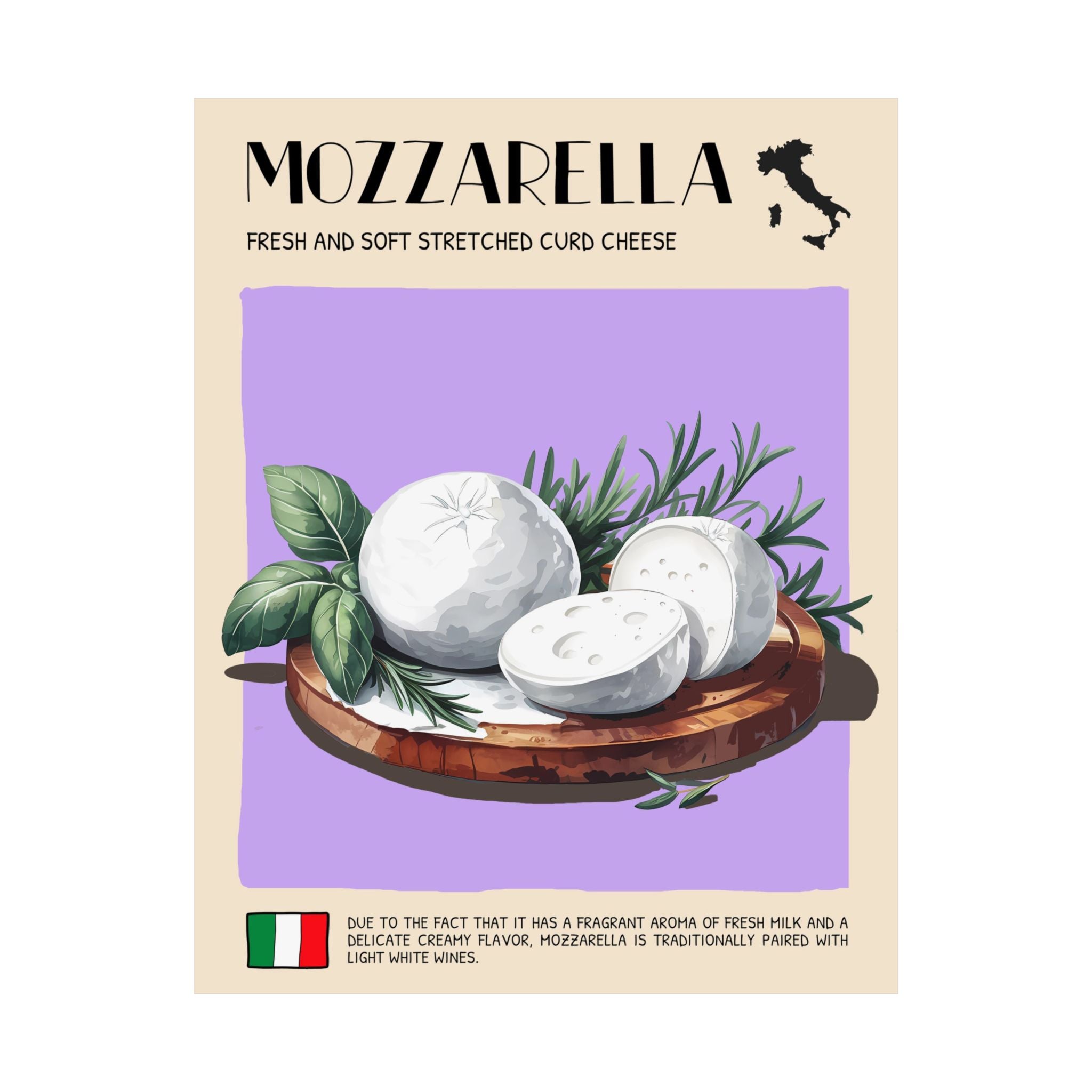 Mozzarella Cheese Poster — Kitchen Art Vertical Matte Print
