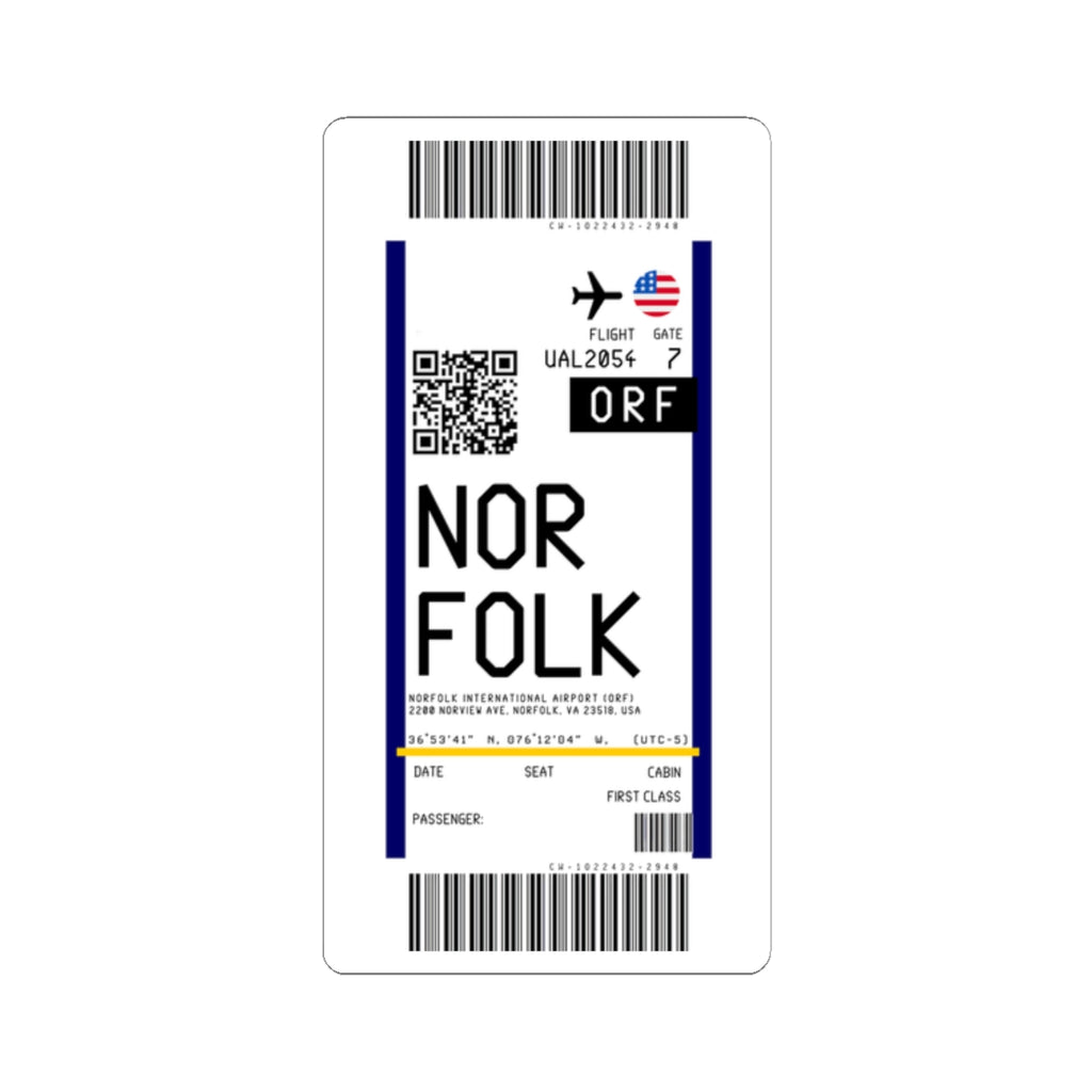 Norfolk International Airport (ORF) Boarding Pass Sticker — Travel Luggage Decal