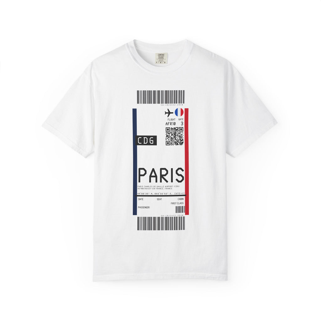 PARIS CHARLES DE GAULLE AIRPORT (CDG) Boarding - Pass White T‑Shirt - First Class Airport Ticket Travel