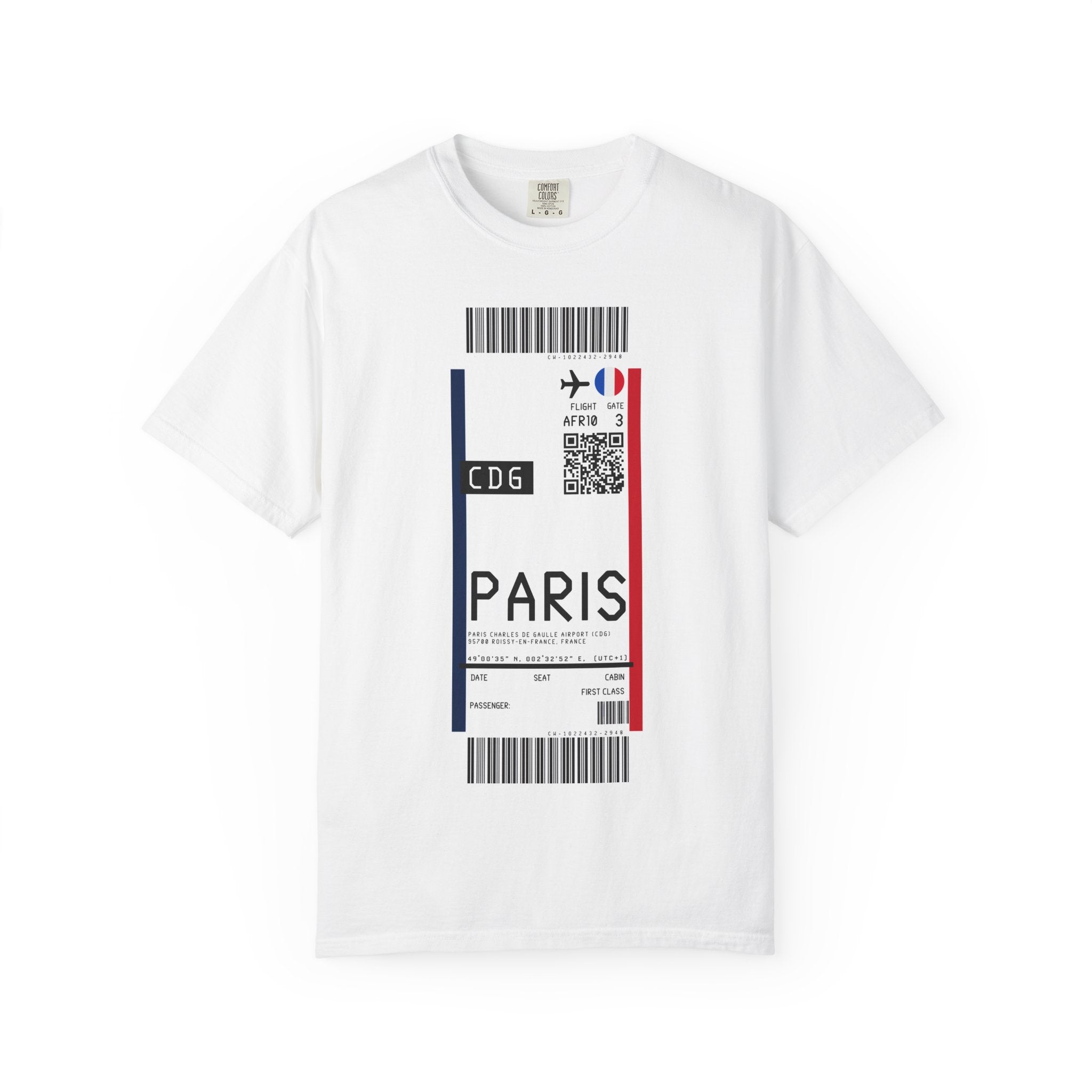 PARIS CHARLES DE GAULLE AIRPORT (CDG) Boarding - Pass White T‑Shirt - First Class Airport Ticket Travel