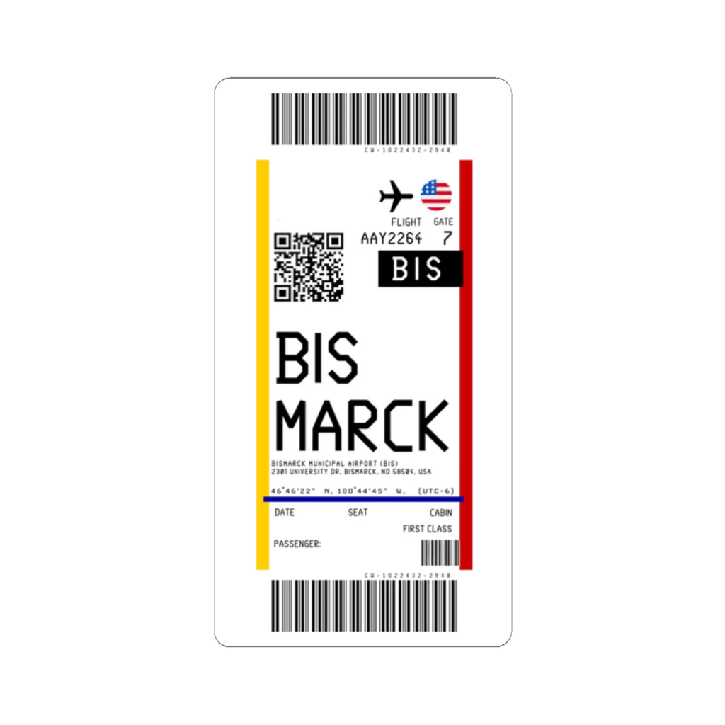Bismarck Municipal Airport (BIS) Boarding Pass Sticker — Travel Luggage Decal