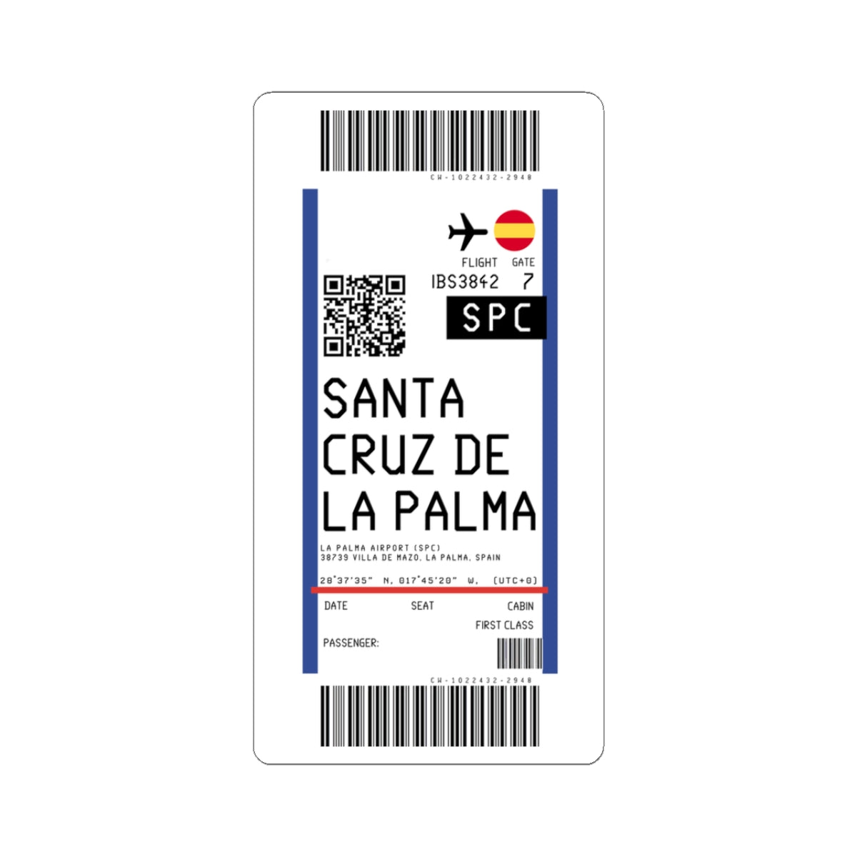 La Palma Airport (SPC) Boarding Pass Sticker — Travel Luggage Decal