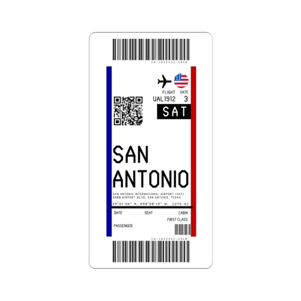 San Antonio International Airport (SAT) Boarding Pass Sticker — Travel Luggage Decal