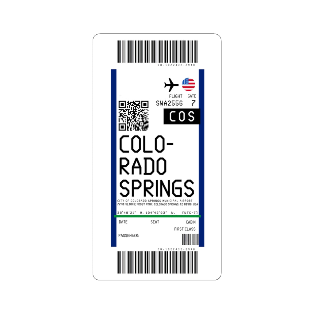 City of Colorado Springs Municipal Airport (COS) Boarding Pass Sticker — Travel Luggage Decal
