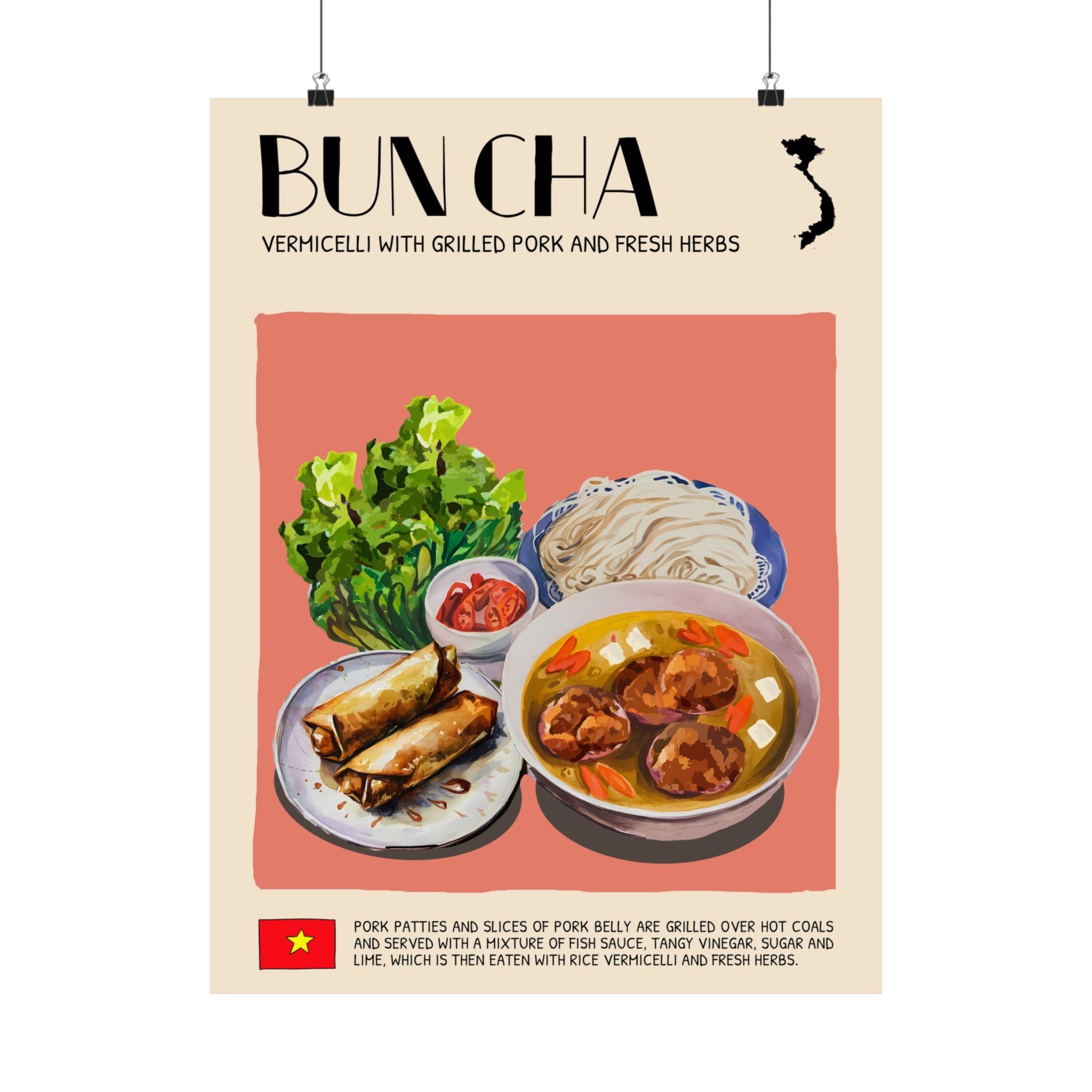 Bun Cha Matte Poster — Vietnamese Food Kitchen Art