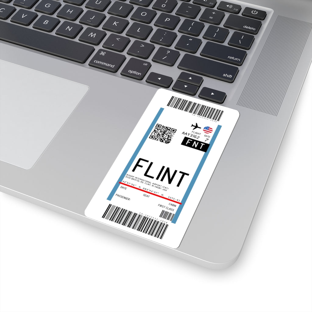 Bishop International Airport (FNT) Boarding Pass Sticker — Travel Luggage Decal