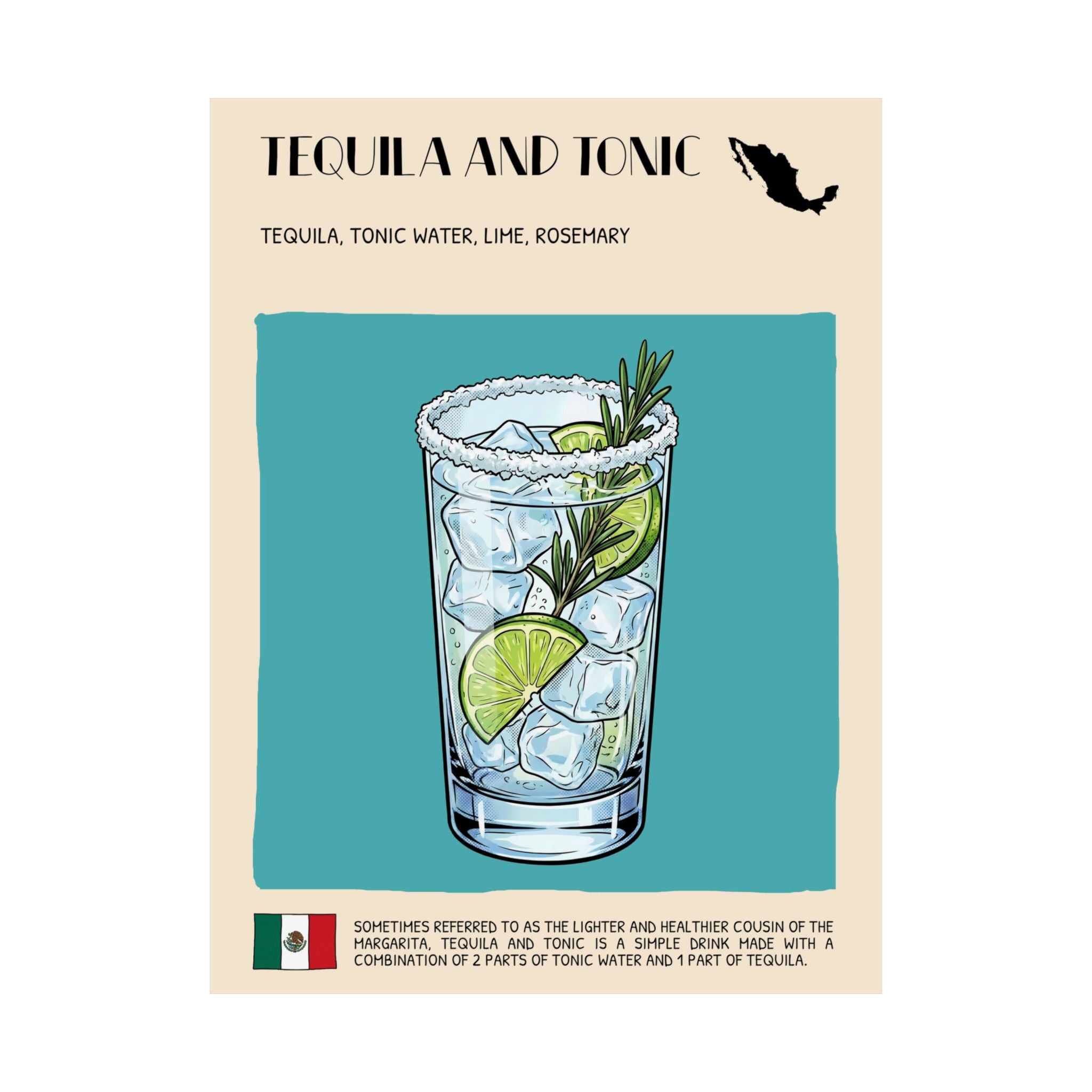 Tequila and Tonic Poster — Mexican Cocktail Art Print